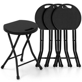 Costway Set of 4 Folding Bar Stools Round Portable Kitchen Barstools W/ Built-In Handle