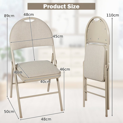 Costway Set of 4 Folding Fabric Chair Padded Kitchen Dining Seat Portable Guest Chair