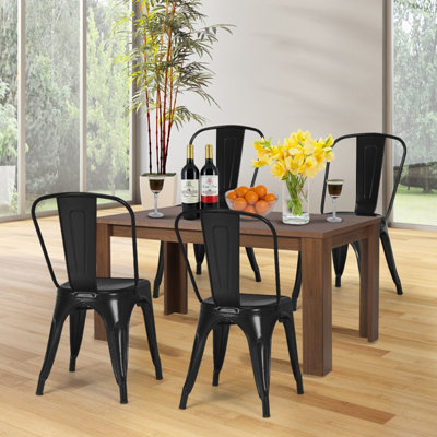 Costway Set of 4 Kitchen Dining Chairs Stackable Vintage Metal Chair Backrest Side Chair