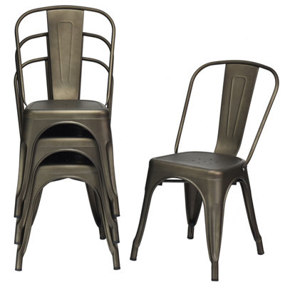 Costway Set of 4 Kitchen Dining Chairs Stackable Vintage Metal