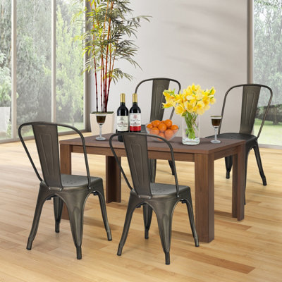 Costway Set of 4 Kitchen Dining Chairs Stackable Vintage Metal Chair Backrest Side Chair
