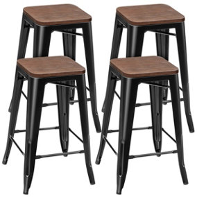 Costway Set of 4 Metal Bar Stool Counter Height Stackable Bar Chair w/ Wooden Seat