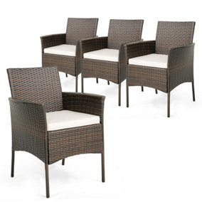 Costway Set of 4 Patio Dining Chairs Outdoor Garden PE Wicker Chairs with Removable Cushions