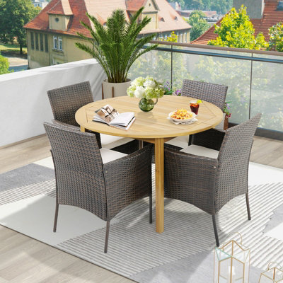 Costway Set of 4 Patio Dining Chairs Outdoor Garden PE Wicker Chairs with Removable Cushions - 3