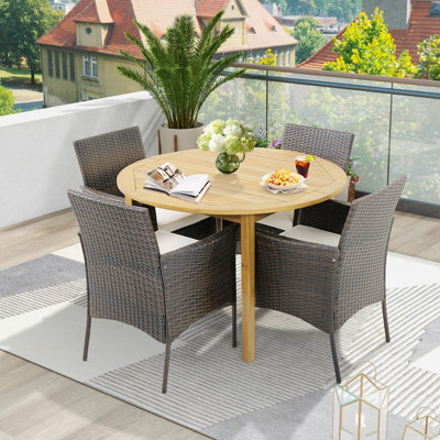 Costway Set of 4 Patio Dining Chairs Outdoor Garden PE Wicker Chairs with Removable Cushions