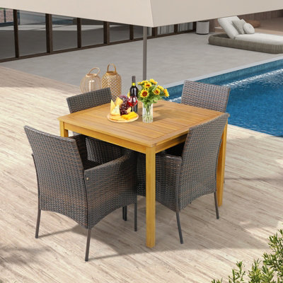 Costway Set of 4 Patio Dining Chairs Outdoor Garden PE Wicker Chairs with Removable Cushions - 4