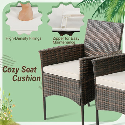 Costway Set of 4 Patio Dining Chairs Outdoor Garden PE Wicker Chairs with Removable Cushions - 7