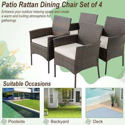 Costway Set of 4 Patio Dining Chairs Outdoor Garden PE Wicker Chairs with Removable Cushions - 9