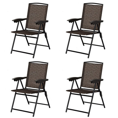 COSTWAY Set of 4 Patio Folding Chairs Height Adjustable Sling Backrest Chairs w/ Armrest