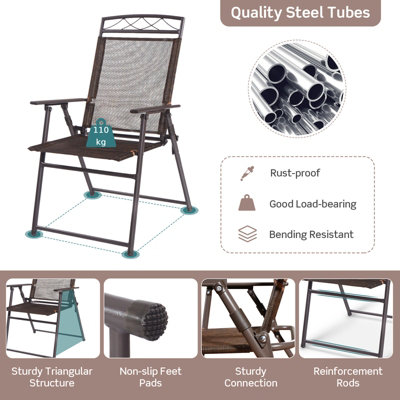 Costway Set of 4 Patio Folding Chairs Portable Metal Camping Chairs Lightweight Sling Chairs - 4
