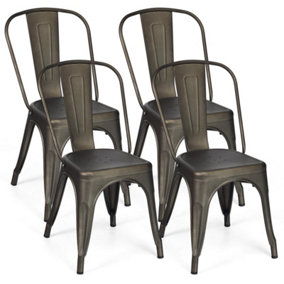 Costway Set of 4 Stackable Dinning Chairs Industrial Metal Bar Stools w/ Removable Backrest