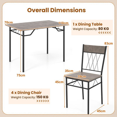 COSTWAY Set of 5 Dining Table Chairs Set 110 x 70 cm Rectangular Kitchen Table for 4