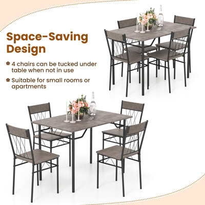 COSTWAY Set of 5 Dining Table Chairs Set 110 x 70 cm Rectangular Kitchen Table for 4