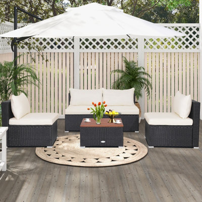 Costway Set of 5 Patio Furniture Set Outdoor PE Wicker Conversation Set Garden Table Sofa Set