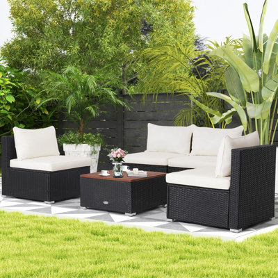 Costway Set of 5 Patio Furniture Set Outdoor PE Wicker Conversation Set ...