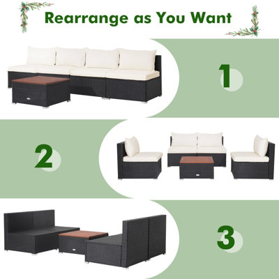 Costway Set of 5 Patio Furniture Set Outdoor PE Wicker Conversation Set Garden Table Sofa Set - 6