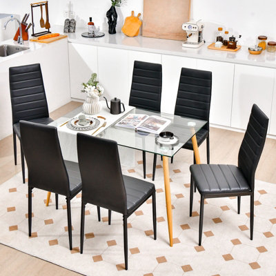 Costway Set of 6 Dining Chairs Padded Seat High Back Dining Side Chairs PVC Leather