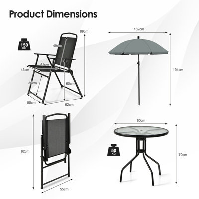 Costway Set of 6 Patio Furniture Set Garden Coffee Table and 4 Folding Chair w/ Umbrella - 3