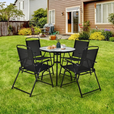 Costway Set of 6 Patio Furniture Set Garden Coffee Table and 4 Folding Chair w/ Umbrella - 5