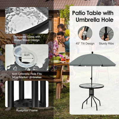 Costway Set of 6 Patio Furniture Set Garden Coffee Table and 4 Folding Chair w/ Umbrella - 7
