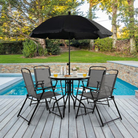 Costway Set of 6 Patio Furniture Set Garden Coffee Table and 4 Folding Chair w/ Umbrella
