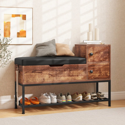 COSTWAY Shoe Storage Bench Shoe Rack Stand with Flip Top Storage-Coffee