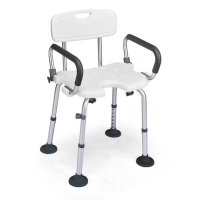 Costway Shower Chair Matel Frame Height Adjustable Non-Slip w/ Removable Back Arms Cutout 100KG