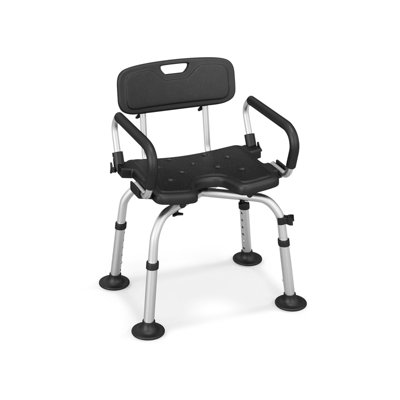 Costway Shower Chair Matel Frame Height Adjustable Non-Slip w/ Removable Back Arms Cutout 100KG