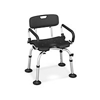 Costway Shower Chair Matel Frame Height Adjustable Non-Slip w/ Removable Back Arms Cutout 100KG