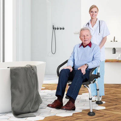 Costway Shower Chair Matel Frame Height Adjustable Non-Slip w/ Removable Back Arms Cutout 100KG - 3