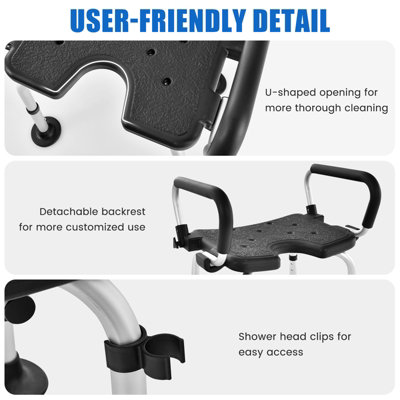 Costway Shower Chair Matel Frame Height Adjustable Non-Slip w/ Removable Back Arms Cutout 100KG - 5