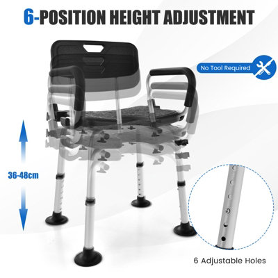 Costway Shower Chair Matel Frame Height Adjustable Non-Slip w/ Removable Back Arms Cutout 100KG - 6