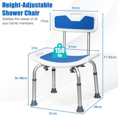 Costway Shower Chair with Padded Back & Handles Anti-Slip Bathtub Chair