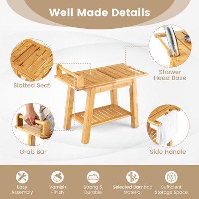 Costway Shower Seat Bench Bathroom Seat Stool Elderly Disabled 2-Tier Organizer Stool - 5