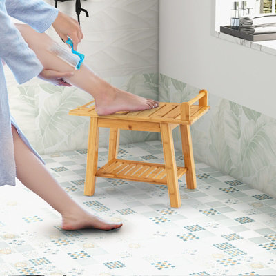 Costway Shower Seat Bench Bathroom Seat Stool Elderly Disabled 2-Tier Organizer Stool - 6