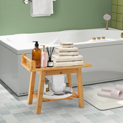 Costway Shower Seat Bench Bathroom Seat Stool Elderly Disabled 2-Tier Organizer Stool - 7