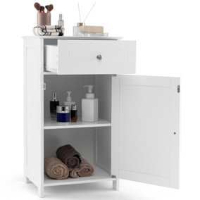 Costway Single Door Bathroom Floor Cabinet Wood Storage Organizer w/ Adjustable Shelves