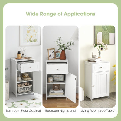Costway Single Door Bathroom Floor Cabinet Wood Storage Organizer w/ Adjustable Shelves