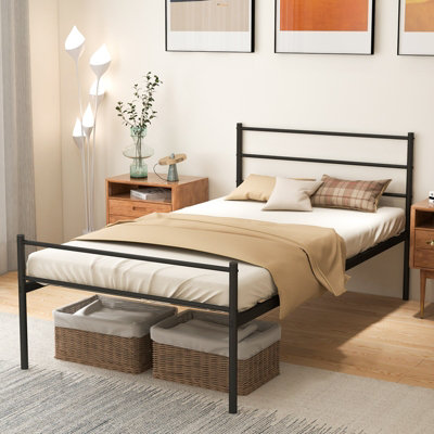 Black metal bed frame no deals footboard