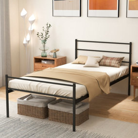 Costway Single Metal Bed Frame Heavy-duty Slatted Platform Bed w/ Headboard & Footboard No Box Spring Needed Black