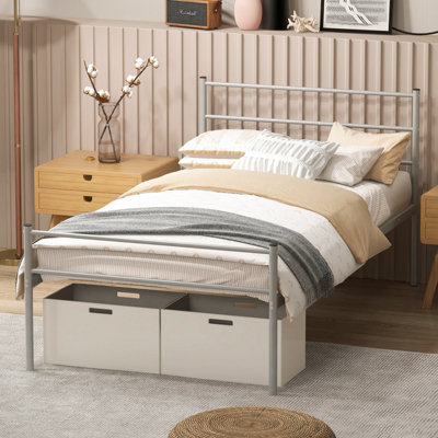 ベッドフレーム Single  bed plus  mattress and storage Costway Single Metal Bed Frame Heavy-duty Slatted Platform Bed w