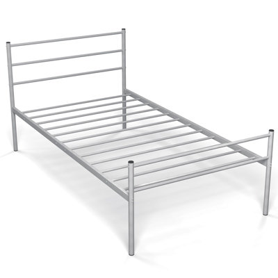Costway Single Metal Bed Frame Heavy-duty Slatted Platform Bed w/ Headboard & Footboard No Box Spring Needed Silver
