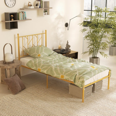 Costway Single Metal Bed Frame Heavy-duty Slatted Platform Bed with ...