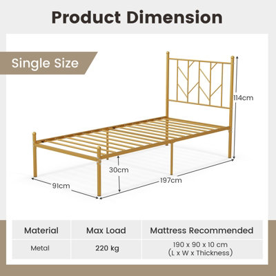 Costway Single Metal Bed Frame Heavy-duty Slatted Platform Bed with Headboard