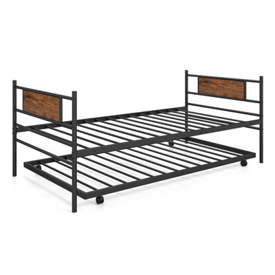 Costway Single Metal Daybed Sofa Bed Dual-use Guest Bed W/ Pull-out Trundle Space Saving