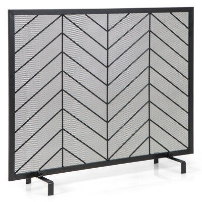 Costway Single Panel Fireplace Screen Solid Wrought Iron Mesh Fire Spark Guard Protect