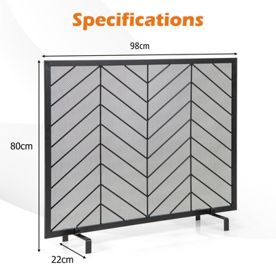 Costway Single Panel Fireplace Screen Solid Wrought Iron Mesh Fire Spark Guard Protect