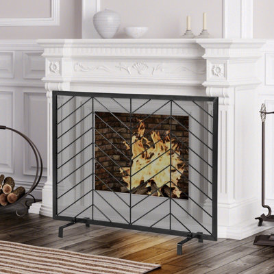 Costway Single Panel Fireplace Screen Solid Wrought Iron Mesh Fire Spark Guard Protect - 3