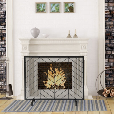 Costway Single Panel Fireplace Screen Solid Wrought Iron Mesh Fire Spark Guard Protect - 4