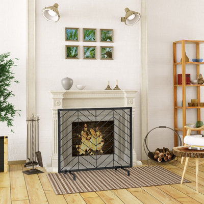 Costway Single Panel Fireplace Screen Solid Wrought Iron Mesh Fire Spark Guard Protect - 5
